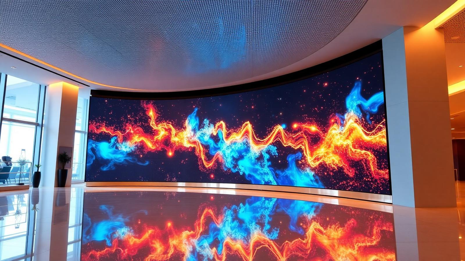 Fine-pitch curved LED video wall installed in a modern corporate lobby by LiveInSmart